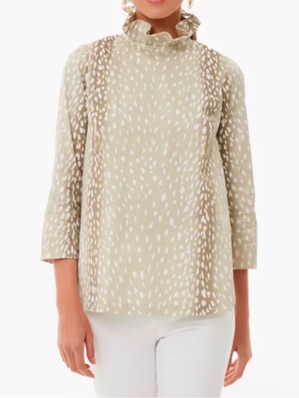 Tuckernuck Antelope Faye Blouse Tan White Animal Print Size XL